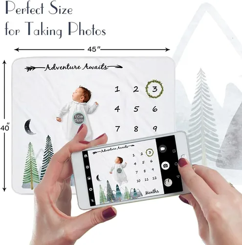 Miniatura 3 de Manta mensual de hitos para bebé para niño y niña, regalo neutro para baby shower, manta de montaña para imagen de recién nacido, corona y 12
