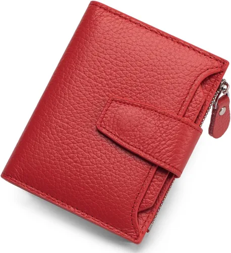 Miniatura 12 de Cartera de piel plegable con bloqueo RFID para mujer, tarjetero compacto con bolsillo con cremallera para monedas y 4 ventanas de identificación