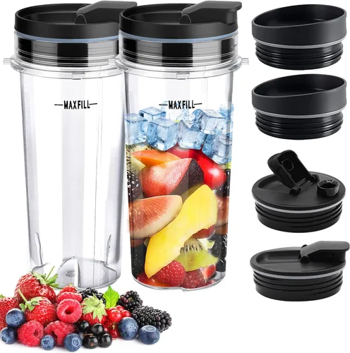 2 vasos de repuesto para licuadora de 16 onzas para Ninja, vaso de licuadora de una sola porción con 4 tapas de sellado para BL660 BL663 L740 BL770