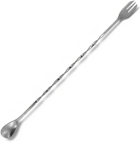 Handy Housewares Cuchara mezcladora de bebidas de cóctel de acero inoxidable torcido de 10 pulgadas con tenedor de guarnición (1)