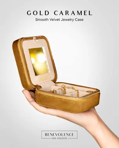 Miniatura 2 de Joyero de terciopelo afelpado para viaje, joyeros pequeños para mujer, estuche de viaje para joyas para mujer, organizador de aretes con espejo