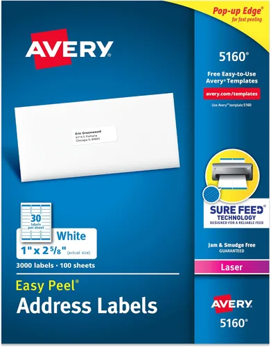 Etiquetas para envíos color blanco de despegado fácil Avery para impresoras láser, Blanco