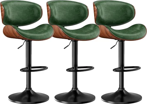 Miniatura 16 de Taburetes de bar, taburetes de bar giratorios ajustables para isla de cocina, sillas de barra de cuero moderno de mediados de siglo de altura