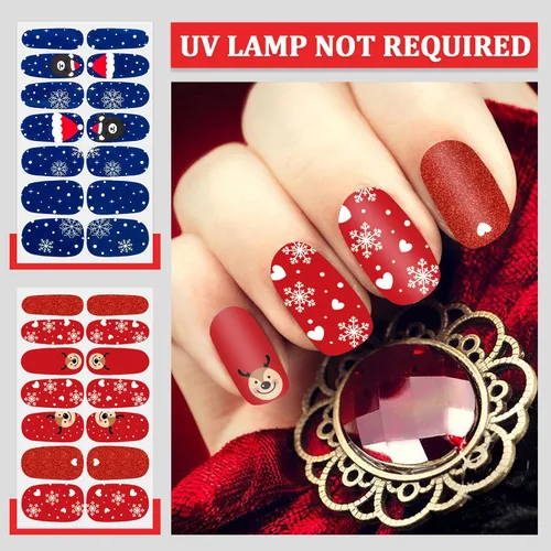 Miniatura 2 de 20 hojas de calcomanías de esmalte de uñas de Navidad, envolturas completas para mujeres, tiras de gel autoadhesivas de manicura con lima de uñas
