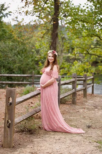 Miniatura 5 de Sicily Vestido de maternidad largo con hombros descubiertos de encaje para mujer Plus fotografía
