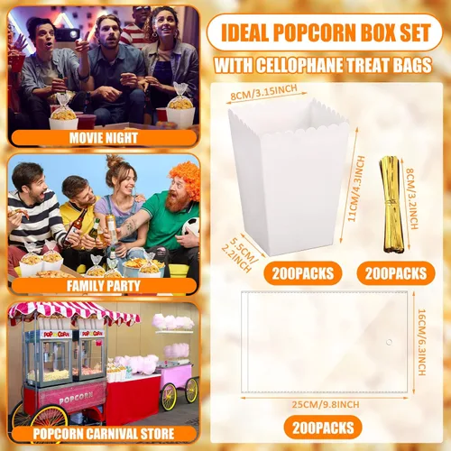 Miniatura 2 de Zopeal - Juego de 400 mini cajas de palomitas de maíz y bolsa transparente, bolsas de palomitas de maíz a granel, recipientes de papel abiertos