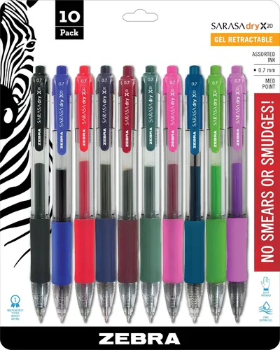 Miniatura 9 de Zebra Pen Sarasa Dry X20 - Bolígrafos de gel retráctiles, punta media de 0.028 in, tinta negra con tecnología de tinta de secado rápido, ideales