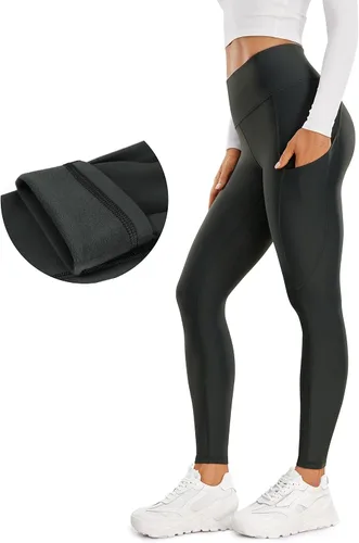 CRZ YOGA - Leggings térmicos con forro de vellón de 28 pulgadas, pantalones de senderismo cálidos de cintura alta con bolsillos, mallas de