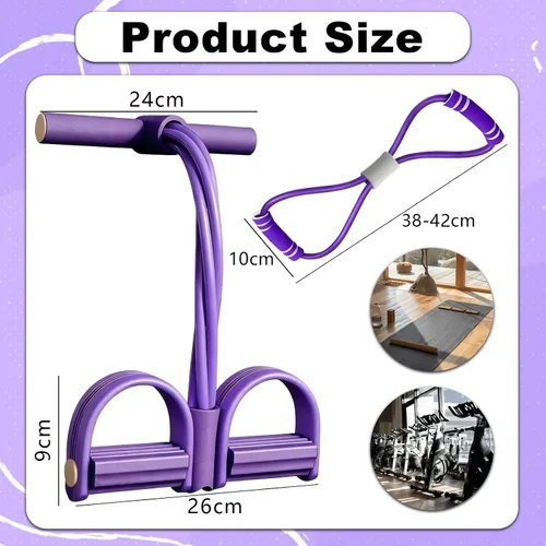 Miniatura 2 de Bandas de resistencia de pedal con asas, 6 tubos de pedal de tobillo, bandas de fitness multifunción con figura 8 banda de resistencia