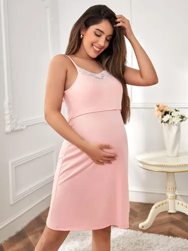 Miniatura 5 de Verdusa Conjunto de camisón y bata de maternidad para mujer, sin mangas, camisón de lactancia