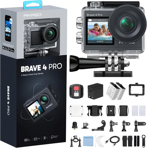 Miniatura 15 de AKASO Brave 4 Pro 4K30 Cámara de acción con tarjeta MicroSD U3 de 64 GB, cámara impermeable subacuática de 131 pies con pantalla táctil EIS Control