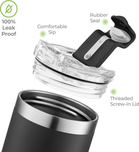 Miniatura 5 de SipX™ Vaso aislado delgado de 18 onzas con tapa y pajilla, acero inoxidable aislado al vacío, a prueba de fugas, apto para portavasos - Perfecto