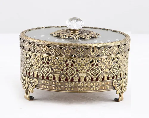 Caja decorativa de joyería redonda vintage para anillos, caja de metal antiguo de 4.7 pulgadas (latón dorado mate), mediana)