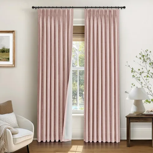 INOVADAY Cortinas con Pliegues de Pellizco, Lino 100% Bloqueador de Luz, Cortinas Opacas con Pliegues de Pellizco para Dormitorio, Cortinas Opacas