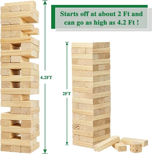 Miniatura 2 de Olsa Torre Gigante Tumble Tower de 57 Piezas de Bloques de Madera Apilables Juegos de Patio con Bolsa de Transporte Juego Clásico