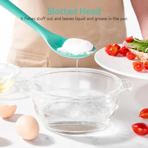 Miniatura 5 de Cucharas de silicona resistentes al calor de 600ºF: U-Taste Herramienta de cocina sólida y ranurada de 13.3 pulgadas, utensilio de goma largo
