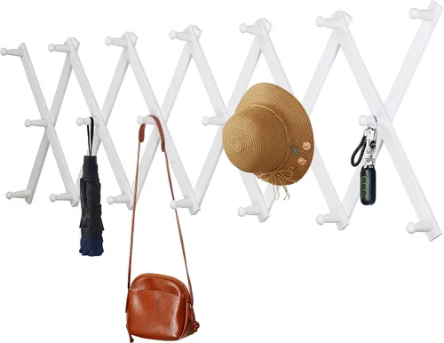 Miniatura 10 de Dseap Acordeón de pared: Perchero de pared expandible de madera de 16" de alto, soporte para sombreros, gancho de acordeón para gorras de béisbol
