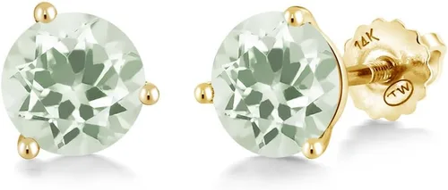 Miniatura 21 de Gem Stone King Aretes de Martini de oro amarillo de 14 quilates Aretes de tuerca de 3 puntas para mujeres y hombres Redondos de 0.236 pulgadas
