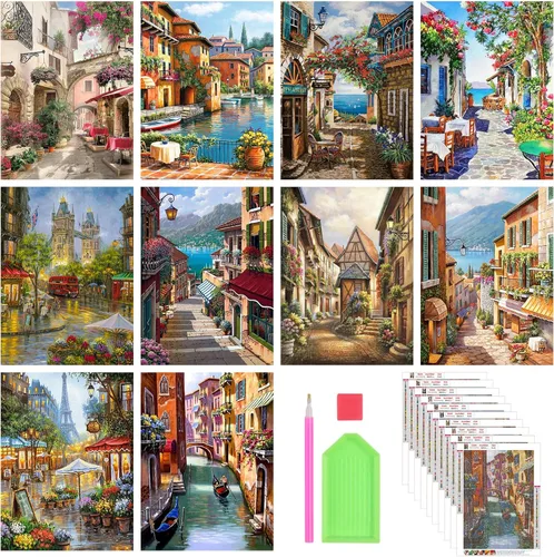Kits de pintura de diamante Stalente para adultos, paquete de 10 kits de arte de diamante 5D para principiantes, pintura de diamante redonda de