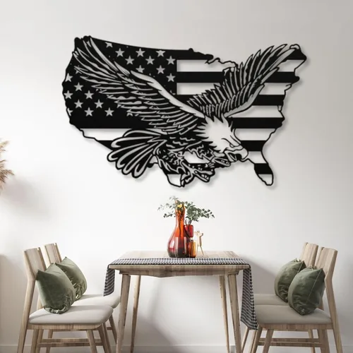 Miniatura 2 de Arte de pared de metal con águila de águila, arte de pared de metal con águila calva, decoración de pared de águila de metal de gran tamaño, bandera