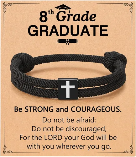 Miniatura 8 de UNGENT THEM Pulsera de cuerda trenzada con cruz para hombres y niños, Navidad, San Valentín, graduación, Pascua, regalos de bautismo cristiano