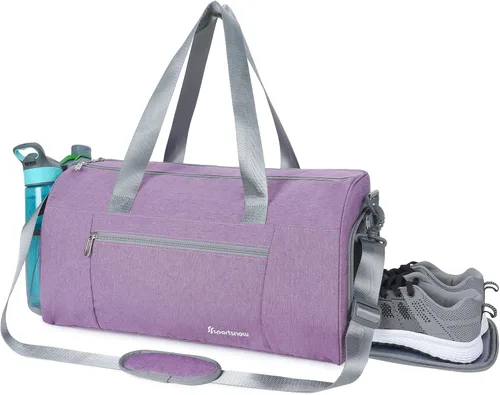 Bolsa de gimnasio deportiva con bolsillo húmedo y compartimento para zapatos, bolsa de entrenamiento para hombres y mujeres, 4-Morado (Bolsillo