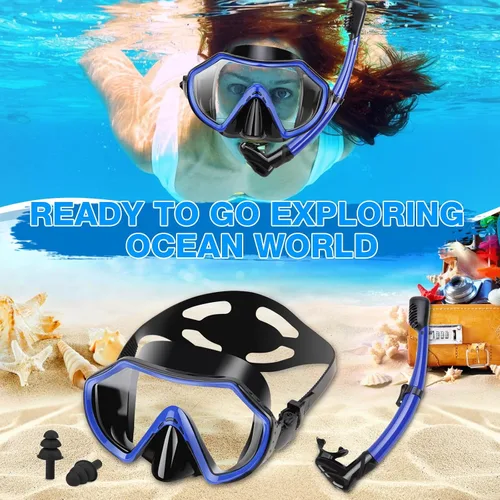 Miniatura 7 de Snorkeling Gear for Adults, Dry Adult Snorkel Set HD Panoramic View Snorkel Mask Set, Anti-Leak and Anti-Fog Scuba Diving Package with Mesh Bag Ear