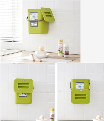 Miniatura 4 de Bote de basura pequeño con tapa, mini bote de basura para colgar en la cocina, herméticamente sellado, sin olores, pequeño contenedor de compost