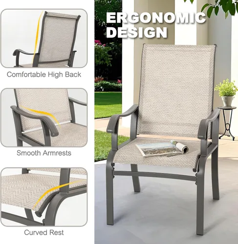 Miniatura 6 de NUU GARDEN Juego de 2 sillas de comedor para patio, sillas de comedor al aire libre con marco recubierto de polvo, sillas de comedor de metal