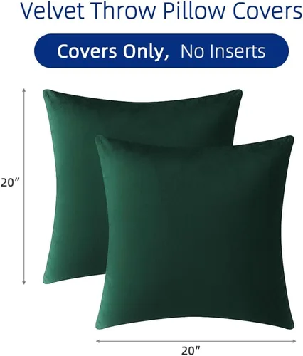 Miniatura 2 de QUORGVES Juego de 2 fundas de almohada de terciopelo verde de 20 x 20 pulgadas, fundas de almohada cuadradas decorativas suaves y sólidas, fundas