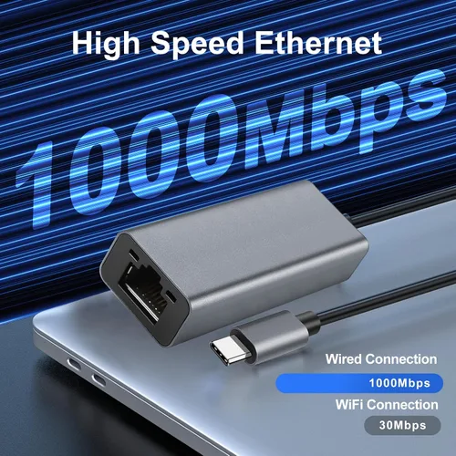 Miniatura 3 de Adaptador USB C a Ethernet, concentrador de red portátil de 1 Gigabit, 10/100/1000 Mbps, adaptador de Internet USB 3.0 a RJ45 compatible con laptop