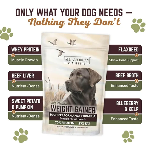 Miniatura 3 de All American Canine Ganador de peso para perros – Suplemento alimenticio para perros alto en calorías y proteína en polvo para un rápido aumento