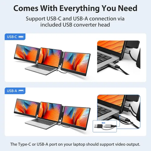Miniatura 8 de KYY - Monitor portátil triple para portátil, extensor de pantalla USB-C FHD 1080P de 14'', pantalla IPS de computadora, pantalla triple, monitor