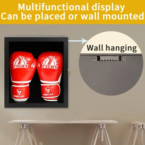 Miniatura 4 de Vitrina para guantes de boxeo, montaje en pared, con cerradura, tamaño completo, protección UV, acrílico transparente, caja para béisbol y boxeo