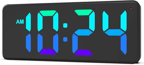 Reloj de pared digital LED con pantalla RGB dinámica, dígitos grandes, brillo automático, formato de 12/24 horas, moderno reloj de pared eléctrico
