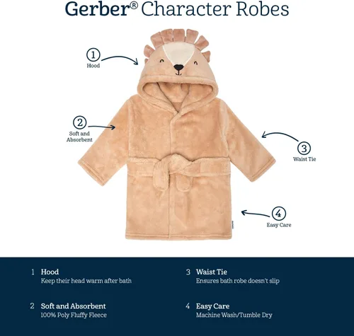 Miniatura 5 de Gerber Unisex Baby Hooded Animal Character Bathrobe