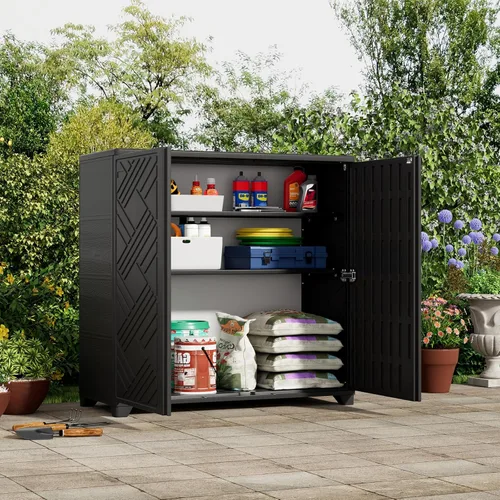 Miniatura 2 de ZZM Gabinete de almacenamiento para interiores y exteriores, impermeable, 34 x 15 x 34 pulgadas, caja de almacenamiento de plástico al aire libre