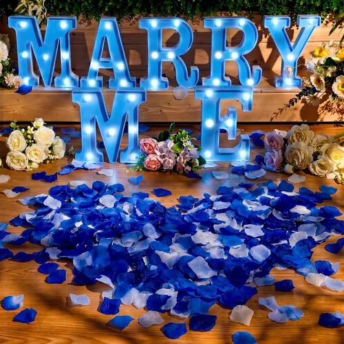 Miniatura 5 de Roowest El juego de decoración de propuesta de luz con letras Marry Me incluye 7 LED de 6.3 pulgadas y 1000 pétalos de rosa para decoración de boda
