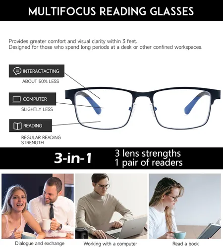 Miniatura 4 de SKYOAK Paquete de 2 lentes de lectura duraderos progresivos multienfoque para hombre, bloqueo de luz azul, lector de computadora