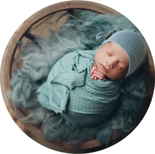 Miniatura 2 de Envoltura de fotografía para bebé recién nacido con sombrero de cola larga para niño y niña, trajes de ganchillo para fotos (azul)