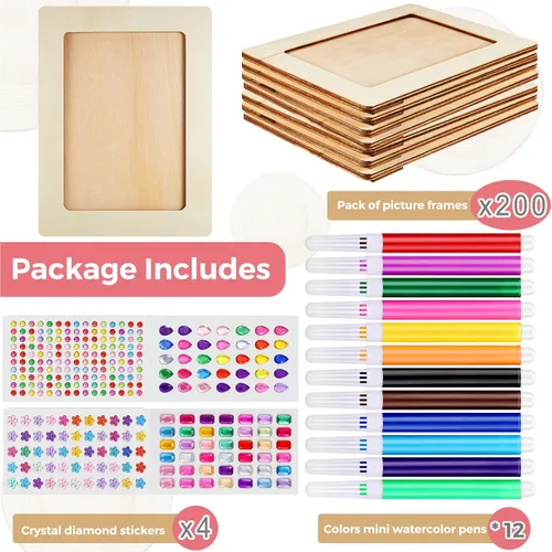 Miniatura 3 de Zonon Juego de 4 marcos de fotos de madera para fotos de 4 x 6 pulgadas con 12 bolígrafos de color de pintura, 4 hojas de calcomanías de diamante
