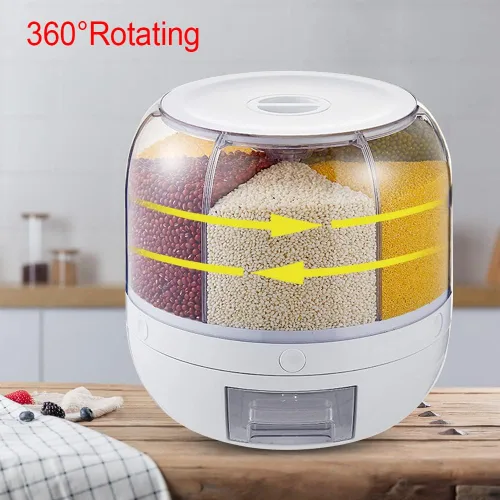 Miniatura 3 de DYRABREST Dispensador de cereales de 6 rejillas, contenedor de almacenamiento de alimentos giratorio de 360°, 22.0 lbs/22 libras, dispensador
