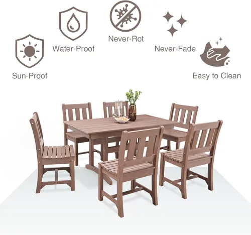 Miniatura 3 de Psilvam Sillas de comedor para patio, silla de patio de madera de polietileno para exteriores, resistente a la intemperie, que nunca se oxida