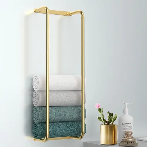 Miniatura 8 de Toallero para baño, toallero de pared de metal negro con estante y 4 ganchos, organizador de almacenamiento de toallas de baño
