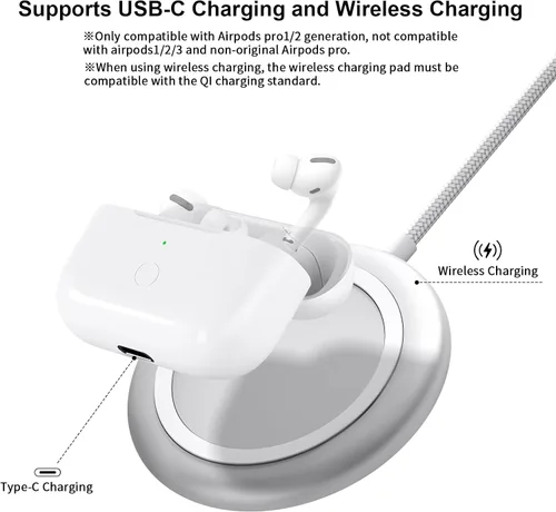 Miniatura 3 de Funda de carga inalámbrica compatible con AirPods Pro de 1ª y 2ª generación con carga USB-C, repuesto de funda de cargador Air Pod Pro 1 2 con botón