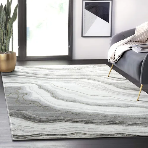 Abani Rugs - Alfombra contemporánea granito gris y dorado de 4 x 6 pies, diseño de remolino de mármol, alfombra de comedor que no desprende pelusa
