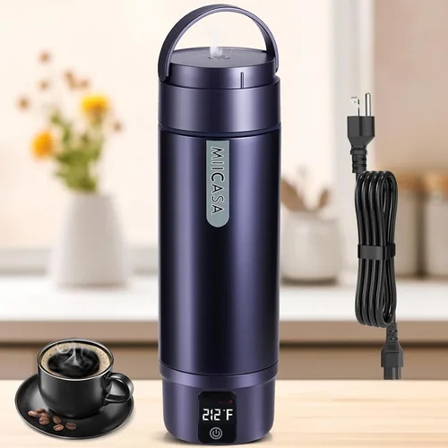 Hervidor eléctrico portátil con aislamiento al vacío, vaso de acero inoxidable Miicasa, hervidor eléctrico pequeño, caldera de agua de viaje con 6