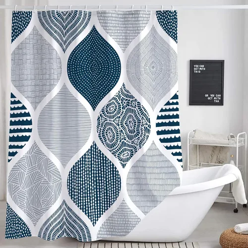 Miniatura 20 de JAWO Cortina de ducha gris retro bohemia de tela geométrica para decoración de baño, estilo bohemio, moderno, abstracto, cachemira, accesorios