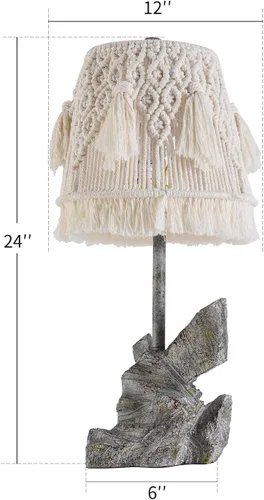 Miniatura 3 de Lámpara de escritorio retro de 24 pulgadas de alto con pantalla de macramé de cuerda de algodón bohemia y base de resina hecha a mano, lámpara