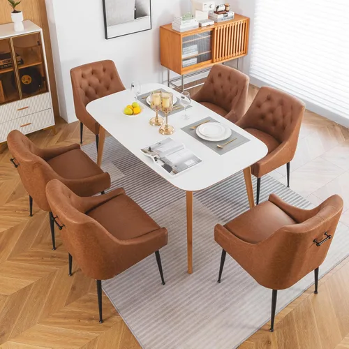 Miniatura 11 de Juego de 2 sillas de comedor modernas, sillas de comedor de cocina de mediados de siglo con cojines de 5.12 pulgadas y patas de metal, sillas Beige